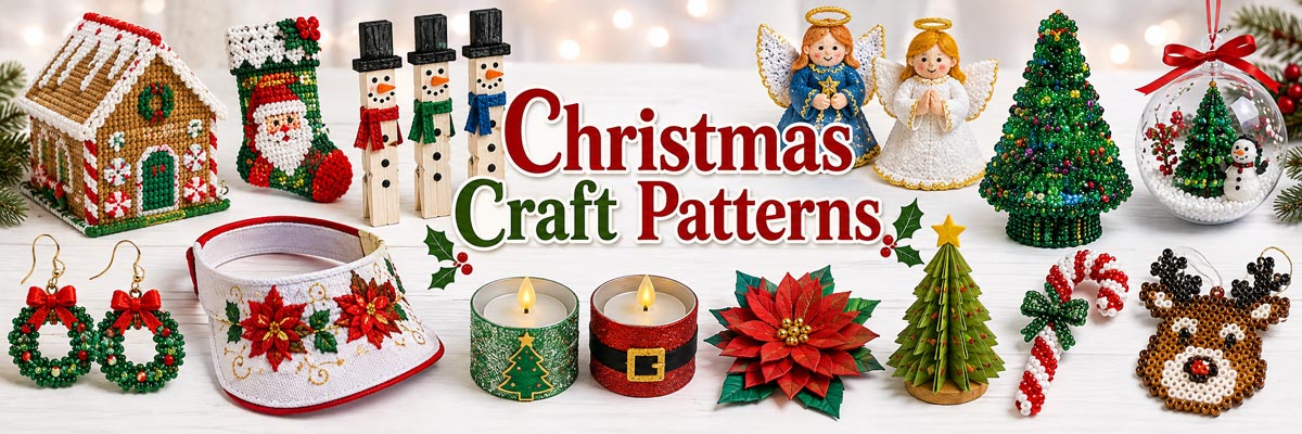 Free Christmas craft patterns and Christmas craft ideas for handmade ornaments, decorations, gifts, beaded crafts, sewing, plastic canvas, wood crafts and upcycled projects.