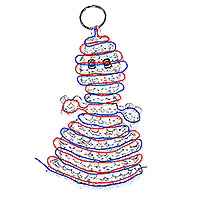 Cord threading pattern for beaded ghost keychain.