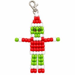 Free pony bead keychain pattern and instructions for making a beaded grinch keychain, Christmas ornament or grinch Christmas decoration.